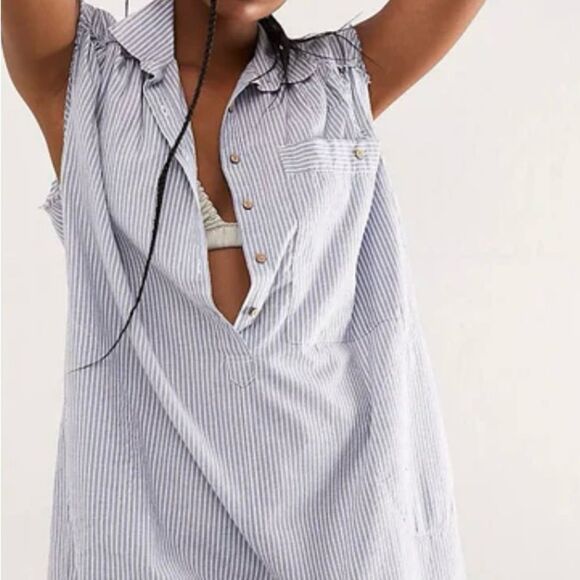 Intimately Free People Striped Jomo Romper Print Cotton Oversized XS - Picture 1 of 11